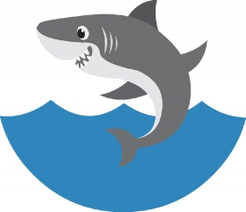 smiling cartoon shark jumping out of the blue ocean gray color c