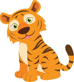 smiling cartoon style cute baby tiger sitting clipart