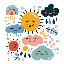 smiling cartoon style weather information icons