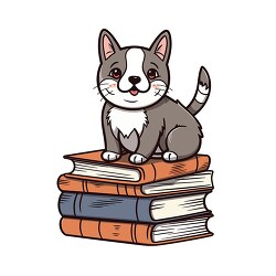 smiling cat on stack of books clip art
