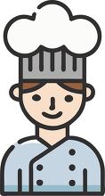 Smiling chef icon in a white coat and hat