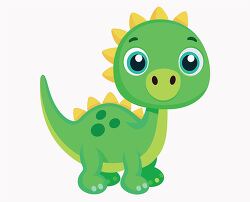 smiling cute baby green dinosaur with big eyes and yellow spikes