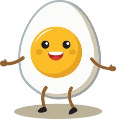 smiling cartoon egg character with a yellow yolk face and arms, perfect for breakfast-themed designs - breakfast clipart