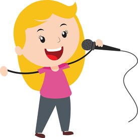 smiling girl holding a microsphone while singing clipart