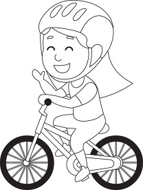 smiling girl wearing helmet rides bicycle black outline clipart