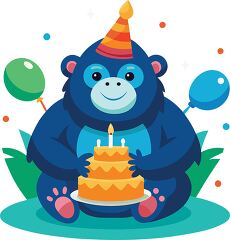 smiling gorilla with a party hat celebrates with a multi layered