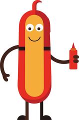 Smiling Hot Dog Character with Ketchup