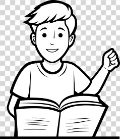 smiling student with book open black white outline