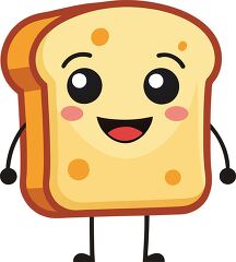 A cheerful toast slice character with a smiling face and arms, ideal for breakfast-themed artwork - breakfast clipart