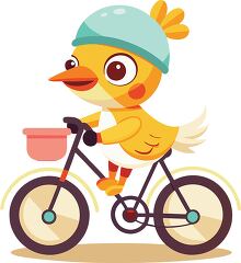 smiling yellow duck wearing a helmet rides a bike enjoying a fun