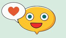 smiling yellow face with a heart speech bubble