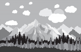 snow covered mountains with clouds in sky gray color clipart