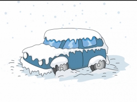 snow falling iced up car animation