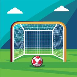 soccer ball rests in front of a goalpost