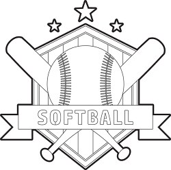 softball and crossed bats with shield clipart printable cutout