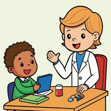 speech therapist assesses a child in her office