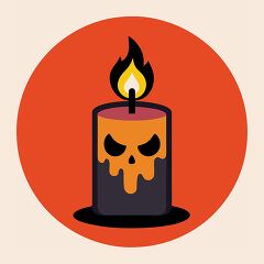 spooky black candle with a skull design and a yellow flame