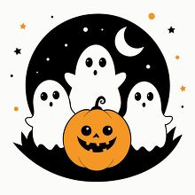 spooky halloween night with three ghosts