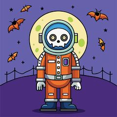 spooky Halloween themed astronaut with a skeleton face