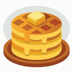 stack of breakfast waffles with syrup and butter