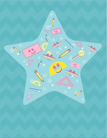 star with variety of school supplies diagonal background