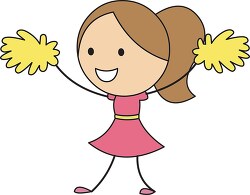 stick figure cheerleader with yellow pom pom clipart