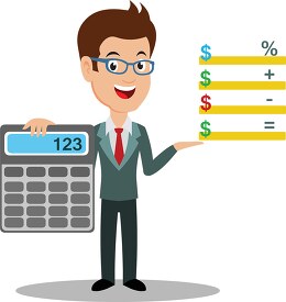accountant holding large calculator and money sign clipart