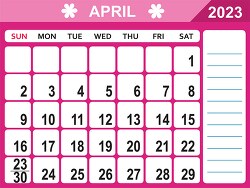 april 2023 calendar with days of the week printable clipart