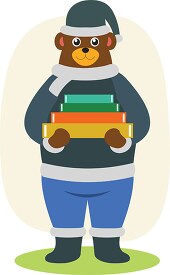 bear character with books clipart