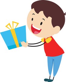 boy stick figure giving gift wrapped with bow clipart