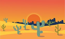 bright red sun with desert cactus clipart