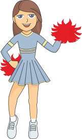 cheerleader standing holdiing red pom poms clipart