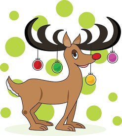 cute reindeer with ornaments hanging from antlers clipart