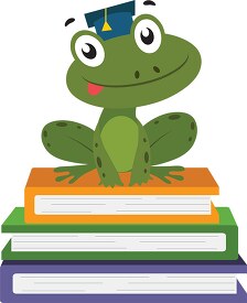 frog character sitting on stack of books clipart