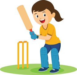 girl at bat playing cricket clipart