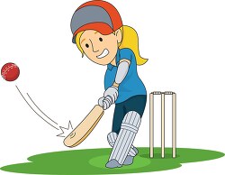 girl playing cricket swings bat clipart