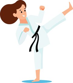 girl wearing black belt practices karate kick Clipart