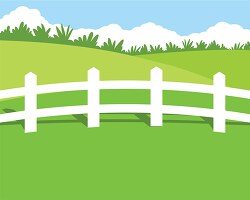 green rolling hill with white picket fence clipart