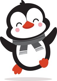 hat wearing happy penguin dancing with joy gray color clipart
