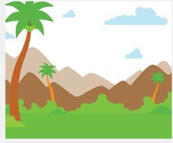 high desert with palm trees and mountains in background clipart