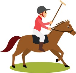 man sitting on his horse holding polo stick Sports Clipart