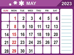 may 2023 calendar with days of the week printable clipart