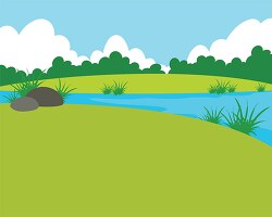 nature scene with river with plants sky clouds clipart