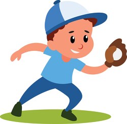 player wearing hat catches baseball with glove clipart