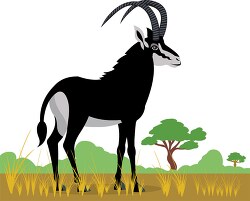 sable antelope animal standing in grassland in africa clipart