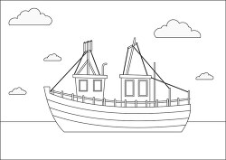 small fishing boat at sea printable black outline clipart