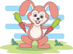 smiling rabbit holding two carrots clipart