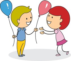 stick figure boy handing a balloon to a girl clipart