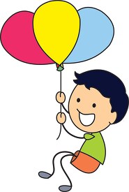 stick figure boy hanging onto flying balloons clipart
