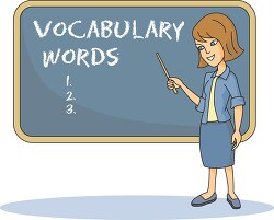 teacher at chalkboard vocabulary words